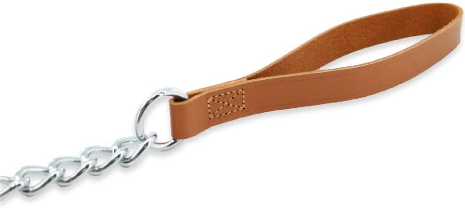 Chain Dog Lead - Brown Tan Leather. Extra Heavy - 50cm (75KG). - Image 2 of 4