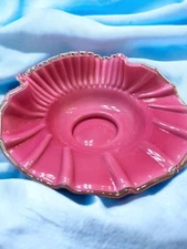 Fenton Deep Pink Encased In White Crest Ruffle Scallop Edge 10” Art Glass Dish
