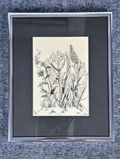 Vintage Framed Wall Art Etching Print Signed By S.T.R. Flowers