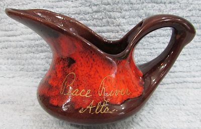 Old Evangeline McMaster pottery orange brown pitcher Peace River Alberta FREE SH