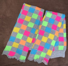 GIRLS ARMWARMERS NEON/GRAY CHECKERED WARM COZY SUPER CUTE 