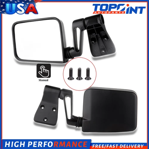 ?Manual Driver Side Black Cover View Mirror Fits 1987-2002 Jeep Wrangler Pickup
