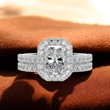  14K White Gold Ring Set IGI Lab Grown Diamond 3 Carat Radiant Christmas Sale