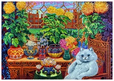 Louis Wain - Psychedelic Cat With Flowers - Vintage Classic Art Poster - Print