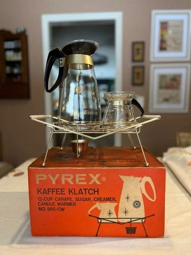 VTG Pyrex Kafee Klatch Serving Set IN BOX - Clean & Complete! MCM Coffee ☕️ ✨🤩
