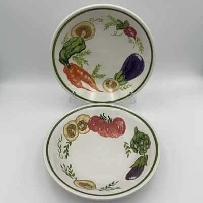 Set of 2 Certified International 8'' Bowls w/ Vegetable Designs Carrots Mushrooms