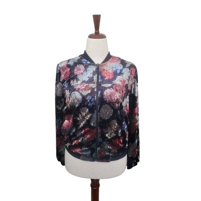 BCBGeneration Floral Crushed Velvet Bomber Jacket Size Small