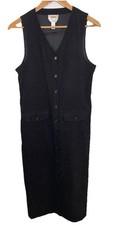 Vintage Talbots Blk Faux Suede Jumper Dress Sleeveless Sz 6 Button Front Lg Y2K