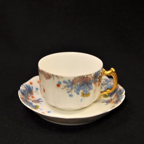 Haviland Cup & 3 Saucers Blue Florals w/Gold Handle 1889-1896 Pompadour 14 Mold - Picture 4 of 24
