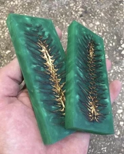 Custom Made Stabilized Pine Cones Resin Pair Scales For Knife Making Handle 2955