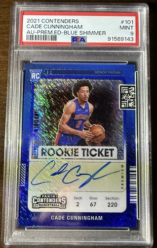 2021 CONTENDERS AUTO-PREMIUM EDITION-BLUE SHIMMER CADE CUNNINGHAM 4/20 PSA 9