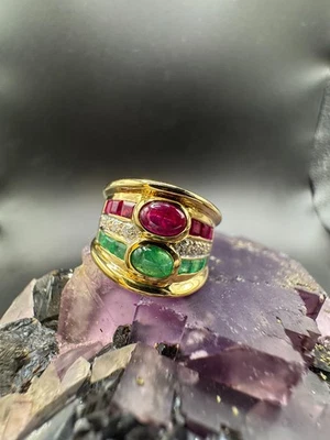 Dominanter Ring in 18 Karat Gelbgold mit Rubinen, Smaragden & Brillanten - Bild 1 von 4