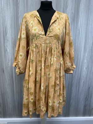 Fragonard Parfumur weiches pfirsichfarbenes Gänseblümchenmuster Boho Swing Kleid Gr. M PK2001971