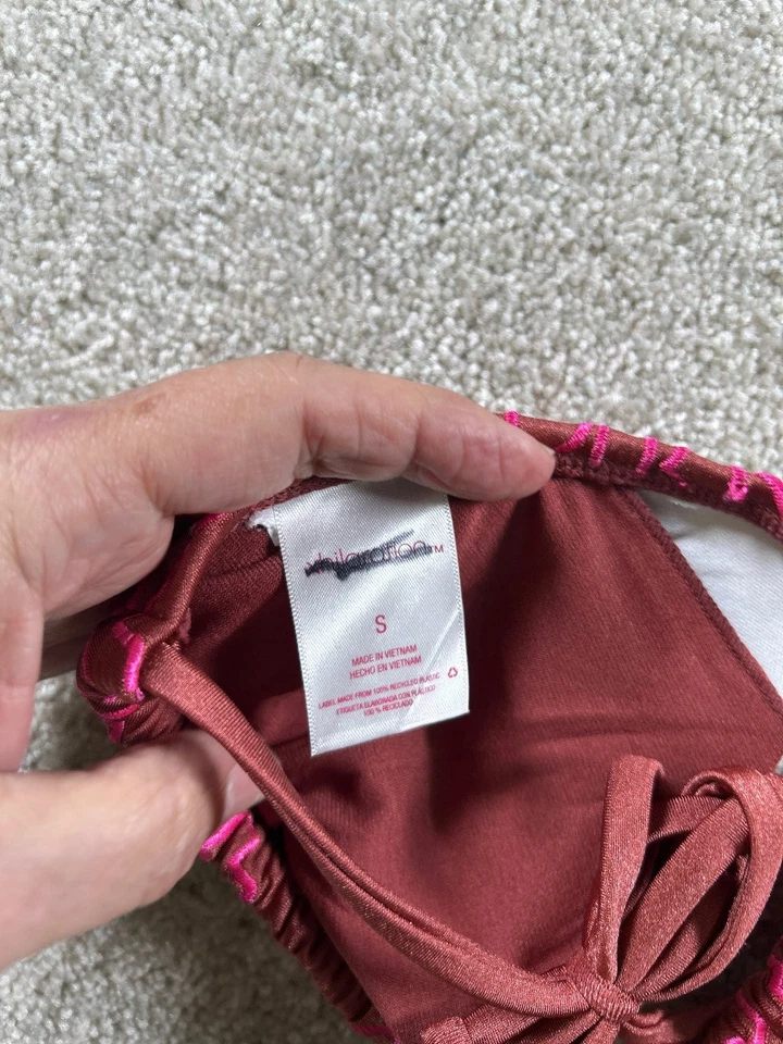 Top de bikini Xhilaration para mujer marrón rosa bordado S Foto 3 de 4
