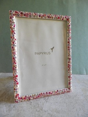 Papyrus Pink Shade Rhinestones & Faux Pearls 5'' x 7'' Picture Photo Frame Metal