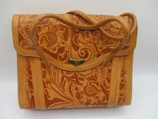 VINTAGE ARTMEX HAND TOOLED LEATHER HANDBAG PURSE with FLOWERS