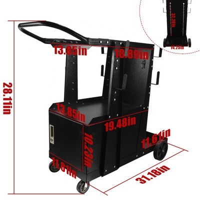360° Rolling Trolley, 4 Drawers Heavy Duty Welding Cart for MIG/TIG/Plasma