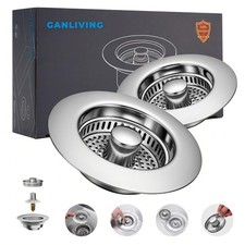 2Pk 3in1 Kitchen Sink Drain Stopper Strainer Basket Watertight Seal 304 SS
