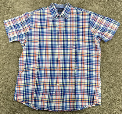 Arrow Button-Up Shirt Men's L Short Sleeve Multicolor Plaid Chest Pocket