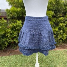 LoveShackFancy Meli Skirt Winter Blues Small Blue Fringe Ruffle Mini Small