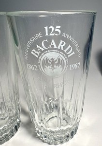 2 - Bacardi 125th Anniversary SET of 2 Glass tumblers, commemorating  