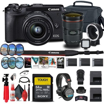 Canon EOS M6 Mark II Mirrorless Camera with 15-45mm Lens and EVF-DC2 + More