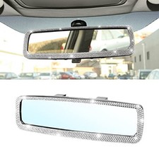 Bling Car Rear View Mirror, Rhinestones Crystal Clip-on Rearview Mirror White