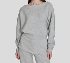 Halston Women's Gray Dolman-Sleeve Boat-Neck Peplum Blouse Size M