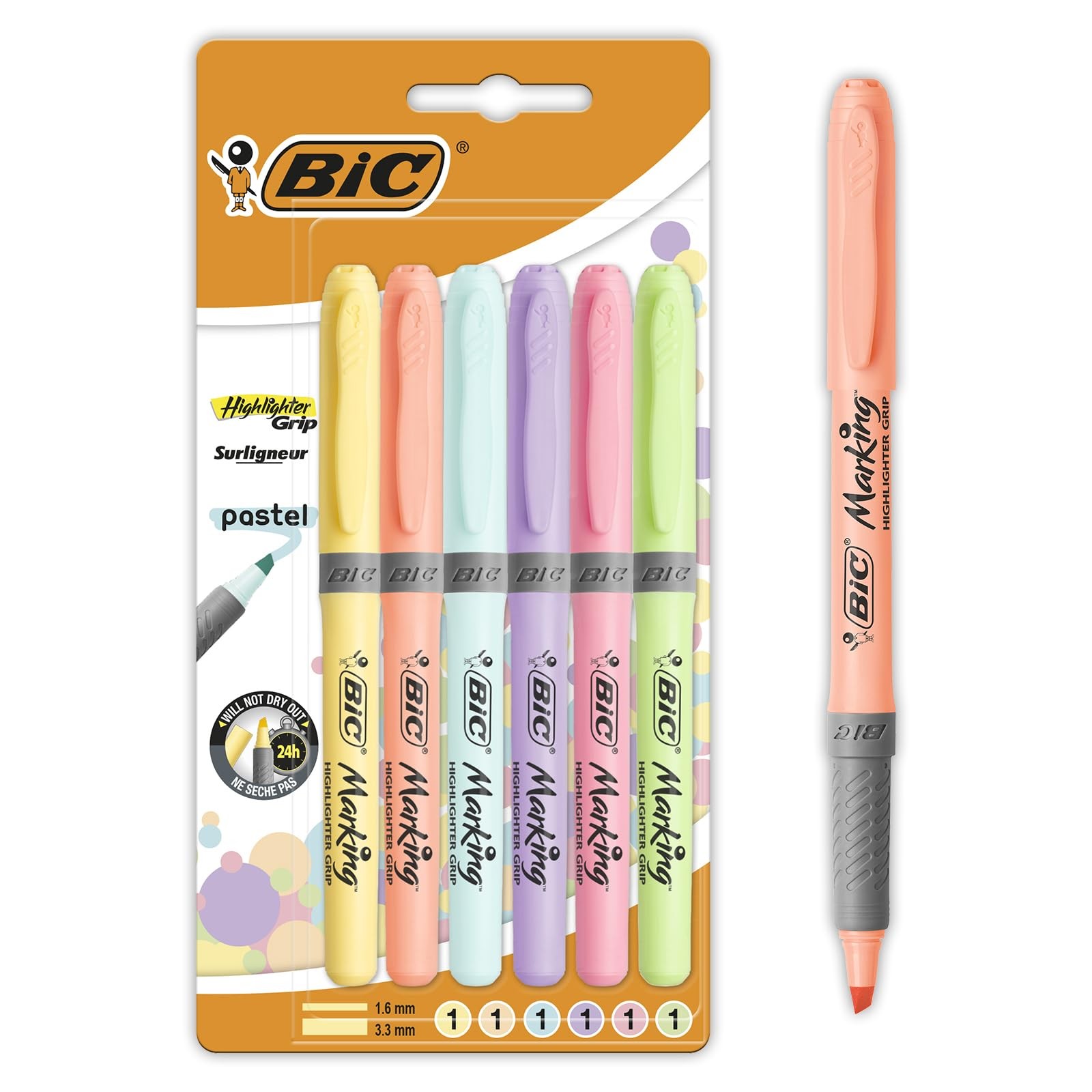 Grip Pastel Pack Of 6 Assorted Colors Anti Drying Technology