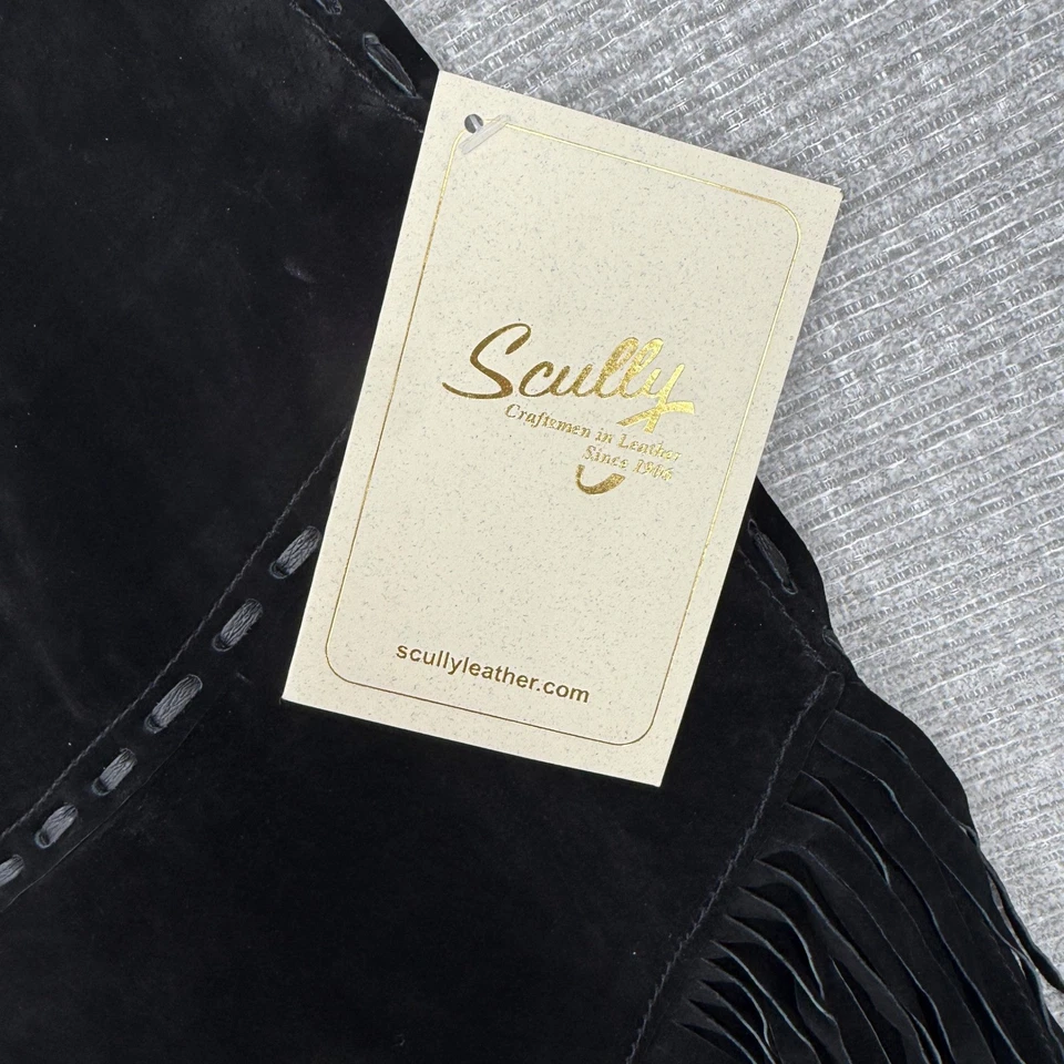 Falda Midi SScully Gamuza Flecos Talla S Western Boho Vaquera Cuero Genuino Negra Foto 4 de 4