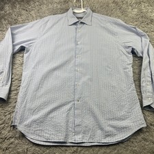 Canali Shirt Mens 17.75 45 Blue Striped Dress Button Made in Italy