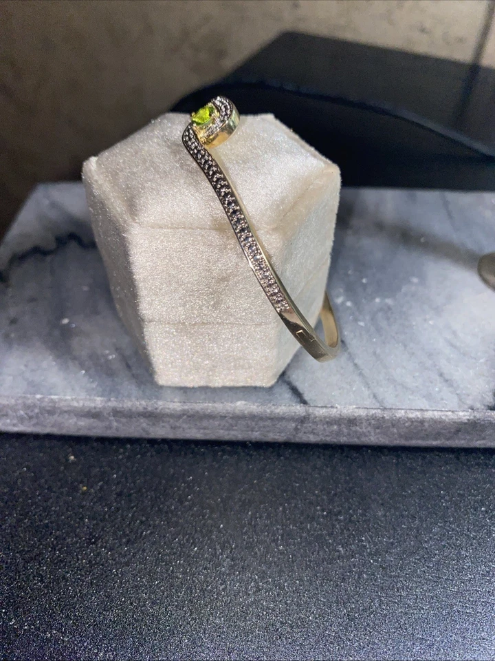 18K Gold Plated  Peridot Bracelet with Diamonds Made By BR Co Hinged Delicate - Image 3 of 4