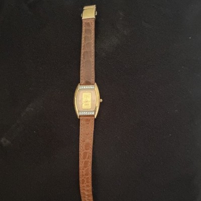 Croton Women s 31mm Gold Tone Tonneau Analog Watch Brown Leather Strap
