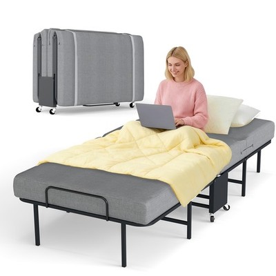 Portable Folding Bed with Mattress Dust Cover Metal Frame Guest Bed 75'' x 38''