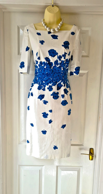 LK Bennett Lasa Blue Poppy Dress White Blue Floral Pattern Kate Middleton  10 UK | eBay