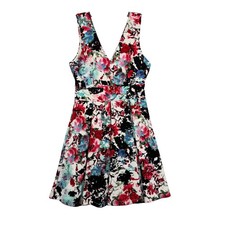 Womens Floral Print Sleeveless V Neck Fit Flare Dress Size Large