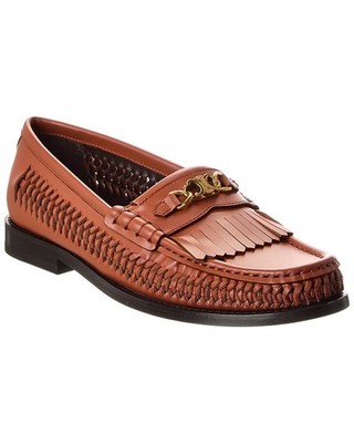 Celine Luco Braided Leather Loafer Women's Brown 38