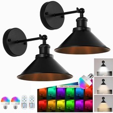 2PCS LED Wall Light Battery Operated Indoor Wall Sconces RGB Dimmable Adjustable