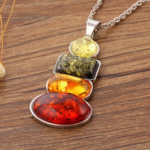Fashion Women's Silver Plated Amber Party Necklace Earrings Jewelry Sets Gift KA - Bild 6 von 7