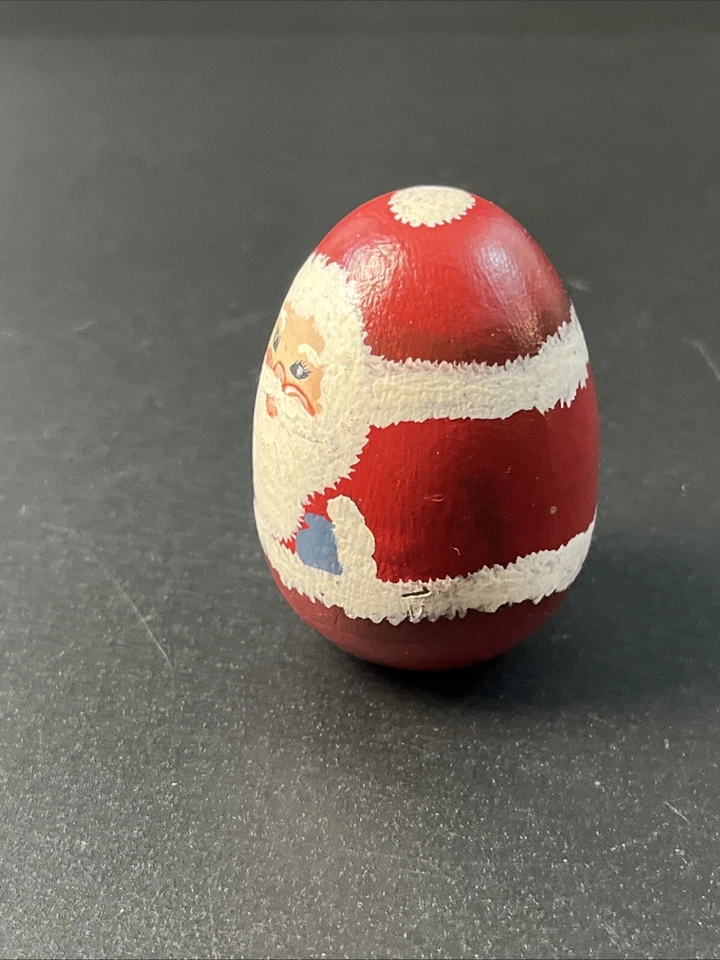 Vintage Hand Painted Santa Wood 2.5" Christmas Egg Figurine Folk Art 1990 Signed - Image 4 of 4