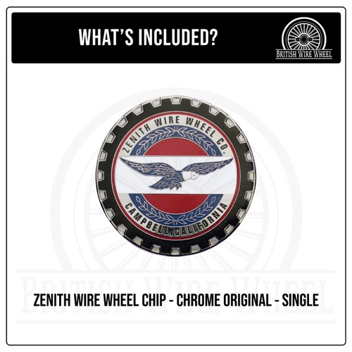 Zenith Chrome Metal Wire Wheel Knockoff Chip Emblems | 2.25" | Set or Single - Picture 10 of 21