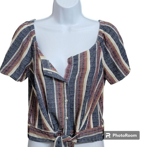 Drew by Anthropology Top, Women L, Red, White & Blue, Cropped, Front Tie, GUC