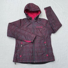 Free Country Women Grey & Pink Softshell Checkard Full Zip Fleece Lined Jacket M