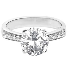 Solid 14KT White Gold 2.50 Carat D/VVS1 Round Shape Solitaire With Accents Ring