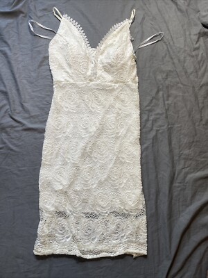 Papaya White Crochet Lace Knit Floral Brodie Shift Bodycon Summer Dress M |  eBay
