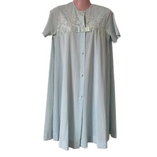 Vintage Shadowline Robe Women Size Small Blue Nylon Button Front Appliques