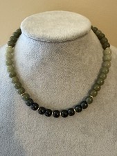 Genuine Hetian Jade Untreated Green Beaded Gradient Necklace 10 mm Designed