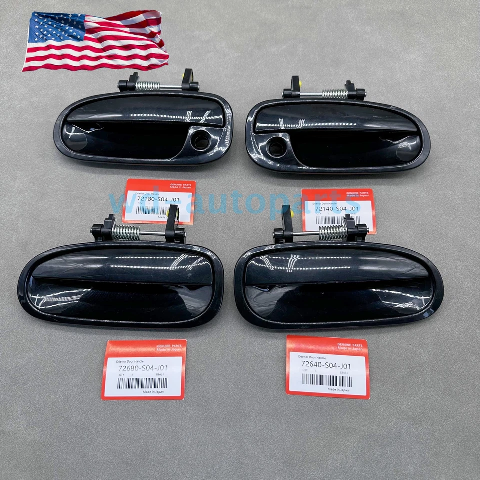 New 4 Pcs Front & Rear Outside Door Handles Set Black for 1996-2000 Honda Civic Foto 4 de 4