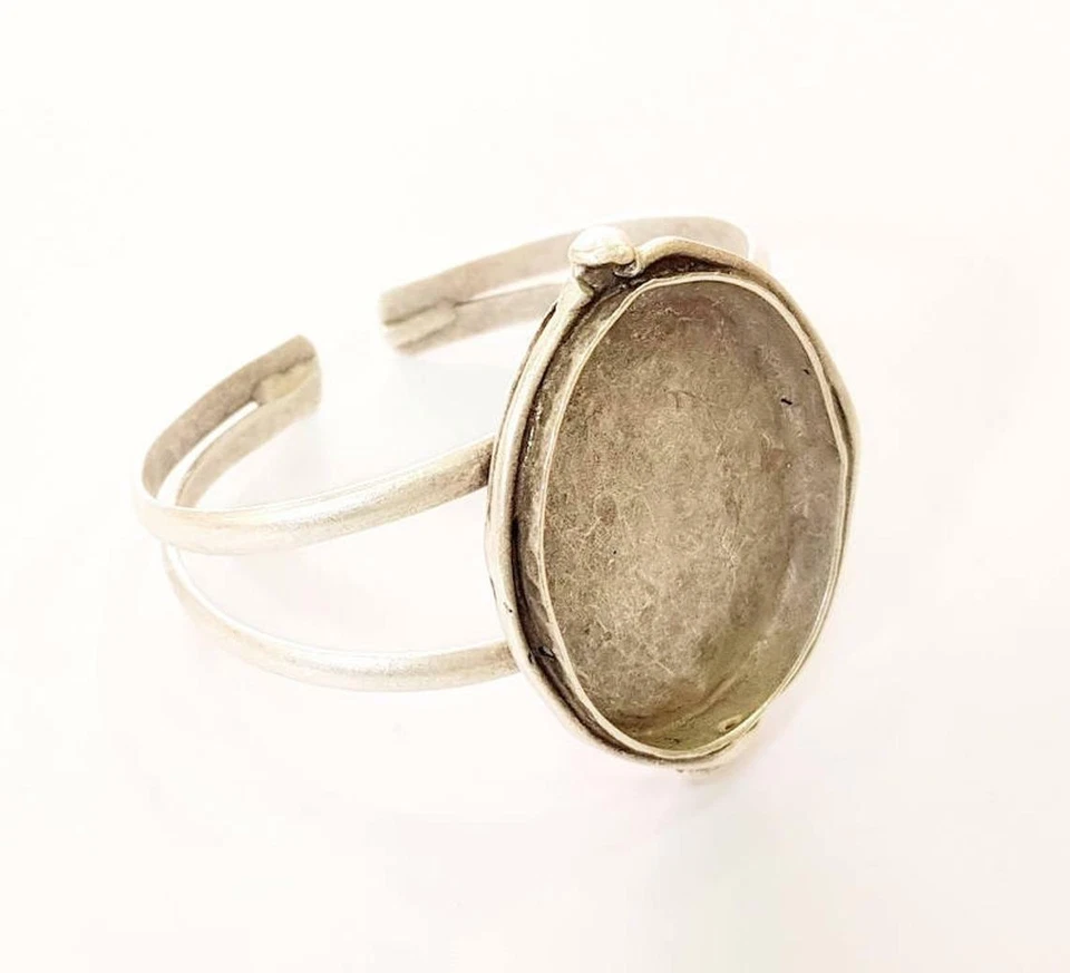 椭圆形手链空白袖口可调节古董镀银黄铜 Diy G7670 — 第 4/4 张图片