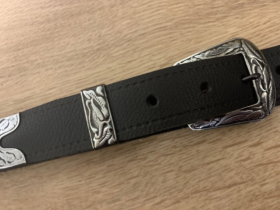 Black / Brown Belt Leather Antique 3 Piece Tipped Buckle 25mm Hand Made V29 - Image 4 of 4